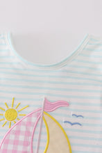 Blue stripe sailboat embroidery girl set - ARIA KIDS