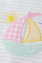 Blue stripe sailboat embroidery girl set - ARIA KIDS