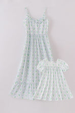 Green leaves bow print mom&me dress - ARIA KIDS