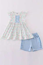 Blue floral bow print girl set - ARIA KIDS