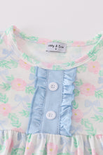 Blue floral bow print girl set - ARIA KIDS