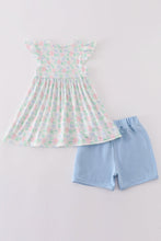 Blue floral bow print girl set - ARIA KIDS