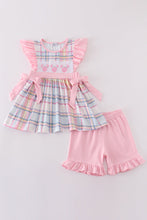 Pink plaid character embroidery girl set - ARIA KIDS