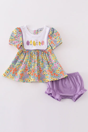 Easter floral bunny egg embroidery girl bloomer set - ARIA KIDS
