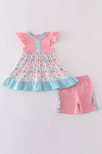 Pink floral print ruffle set - ARIA KIDS