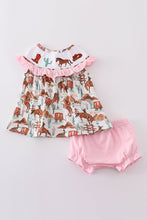 Pink western cowboy embroidery smocked bloomer set - ARIA KIDS