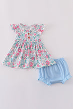 Blue floral print bloomer set - ARIA KIDS