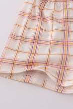 Khaki farm embroidery smocked plaid shorts set - ARIA KIDS