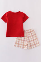 Khaki farm embroidery smocked plaid shorts set - ARIA KIDS