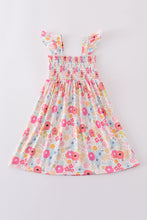 Pink floral print smocked dress - ARIA KIDS