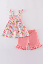 Pink floral print smocked set - ARIA KIDS