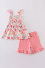 Pink floral print smocked set - ARIA KIDS