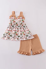 Khaki farm print bow girl set - ARIA KIDS