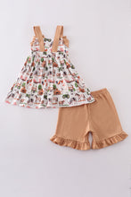 Khaki farm print bow girl set - ARIA KIDS