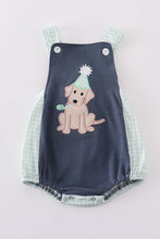 Navy puppy birthday applique boy bubble - ARIA KIDS