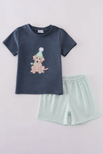Navy puppy birthday applique boy set - ARIA KIDS