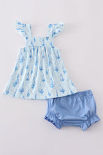 Blue sailboat print girl bloomer set - ARIA KIDS