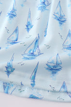 Blue sailboat print girl bloomer set - ARIA KIDS