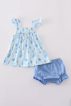 Blue sailboat print girl bloomer set - ARIA KIDS