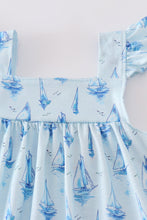 Blue sailboat print girl bloomer set - ARIA KIDS