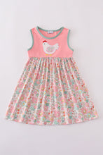 Pink floral chicken applique girl dress - ARIA KIDS