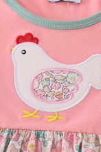 Pink floral chicken applique girl dress - ARIA KIDS