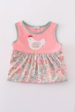Pink floral chicken applique girl dress - ARIA KIDS