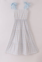 Plaid floral bow print mom tiered dress - ARIA KIDS