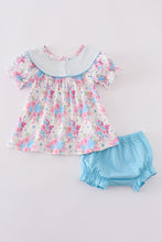 Blue petal meadow embroidery girl bloomer set - ARIA KIDS