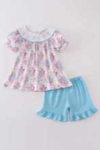 Blue petal meadow embroidery girl set - ARIA KIDS