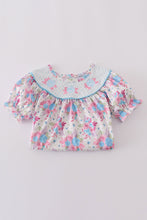 Blue petal meadow embroidery girl dress - ARIA KIDS