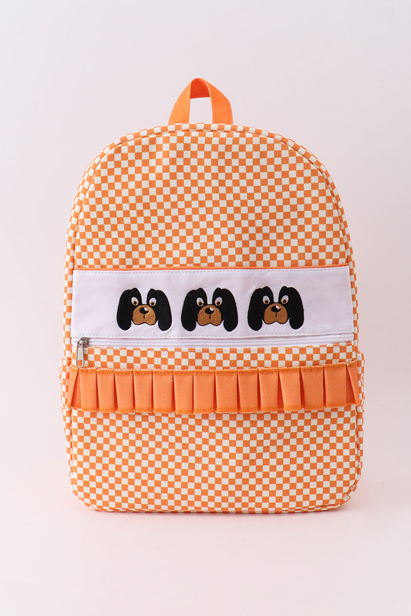 Orange Tennessee embroidery checkered ruffle backpack - ARIA KIDS