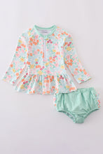 Green springtime bloom girl long sleeve swimsuit - ARIA KIDS