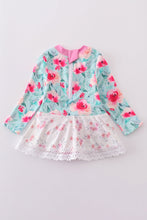 Blushing rose garden print girl one-piece leotard - ARIA KIDS