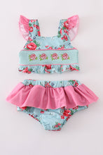 Rosebud bliss print smocked girl 2pc swimsuit - ARIA KIDS