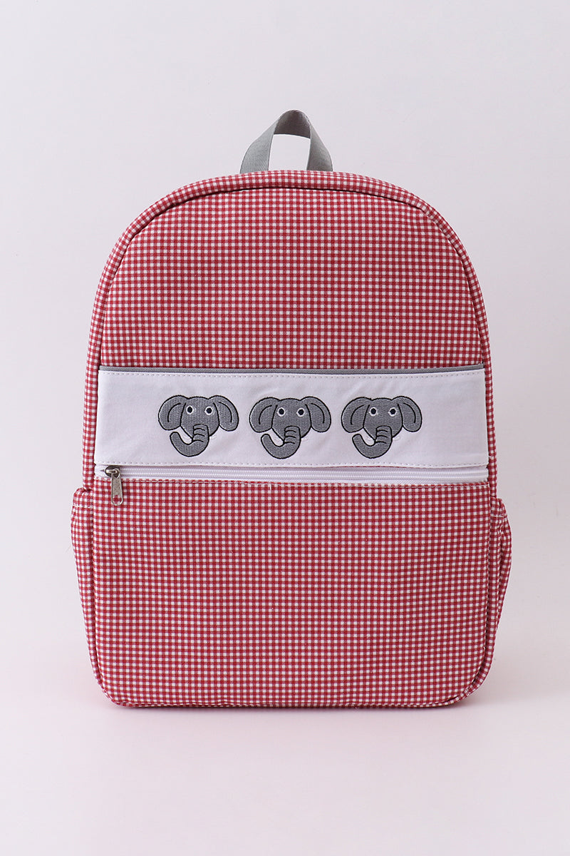 Red Alabama embroidery gingham backpack - ARIA KIDS