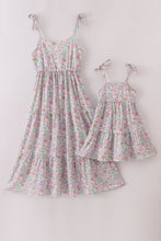 Mint pink floral print mom&me tiered dress - ARIA KIDS