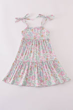 Mint pink floral print mom&me tiered dress - ARIA KIDS
