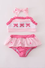 Pink stripe bow embroidery 2pc swimsuit - ARIA KIDS