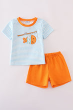 Blue stripe go fishing applique set - ARIA KIDS