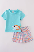 Blue plaid fish embroidery set - ARIA KIDS