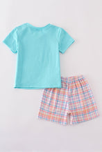 Blue plaid fish embroidery set - ARIA KIDS
