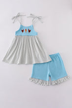 Blue farm chicken embroidery short set - ARIA KIDS