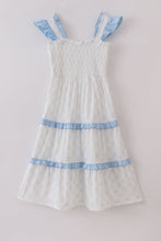 Blue classic lattice charm smocked mom tiered dress - ARIA KIDS