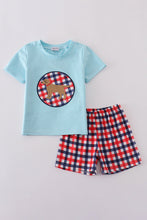 Blue puppy gingham applique shorts set - ARIA KIDS