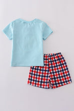 Blue puppy gingham applique shorts set - ARIA KIDS