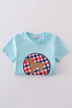Blue puppy gingham applique shorts set - ARIA KIDS