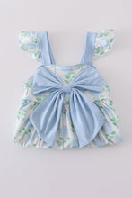 Blue hydrangea print bow ruffle shorts set - ARIA KIDS