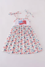 Pink flag embroidery print ruffle dress - ARIA KIDS