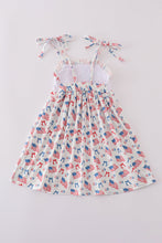Pink flag embroidery print ruffle dress - ARIA KIDS